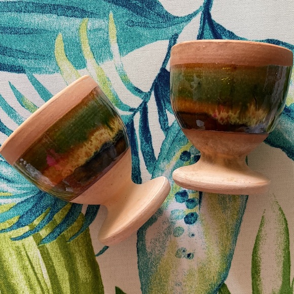 Terracotta Goblets Water or Wine Glasses Earthy Hues Cool Blue Nature Element 2 - Picture 11 of 11
